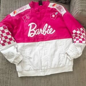 Barbie Pink and White Checkered Kids Puffer Jacket